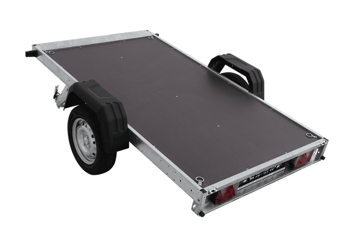 Einachsanhänger 230×125 UNITRAILER FORCE 230 KIPP mit Gitterwänden, H-0-Rahmen und grauer Plane-Neu